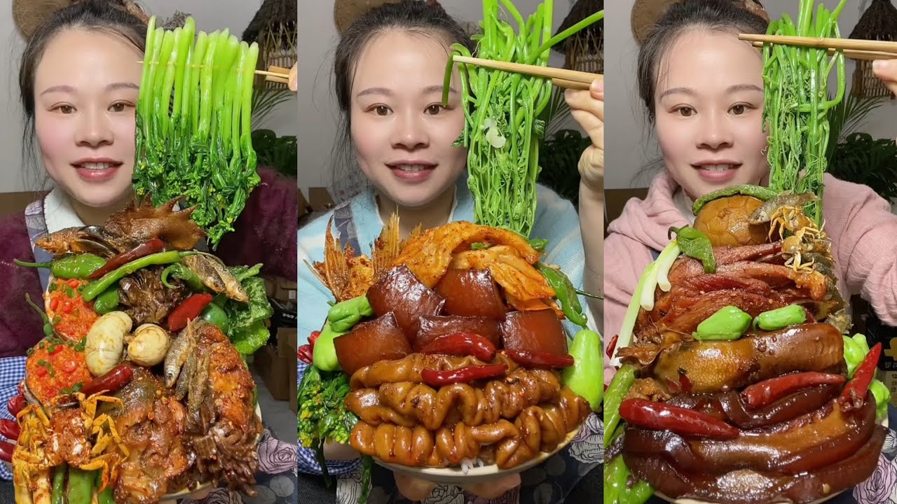 Yummy #24:Eat spicy 🥵🔥 braised pork belly fried octopus 🐙🦑#mukbang #yummy #delicious