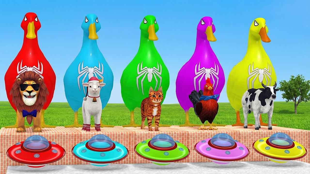 Long Slide Game With Elephant Gorilla Buffalo Hippopotamus Tiger - 3d Animal Game - Funny 3d Animals