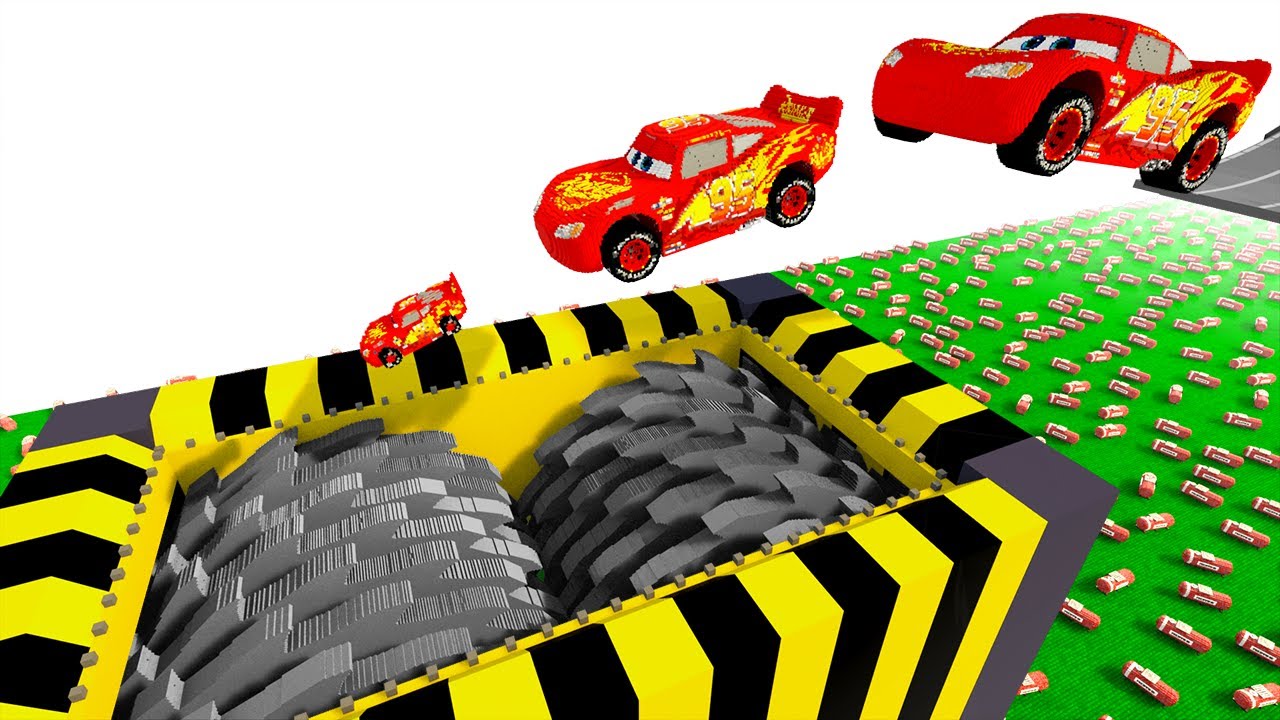 Big & Small Lightning Mcqueen Cars Jump Largest Shredder | Teardown