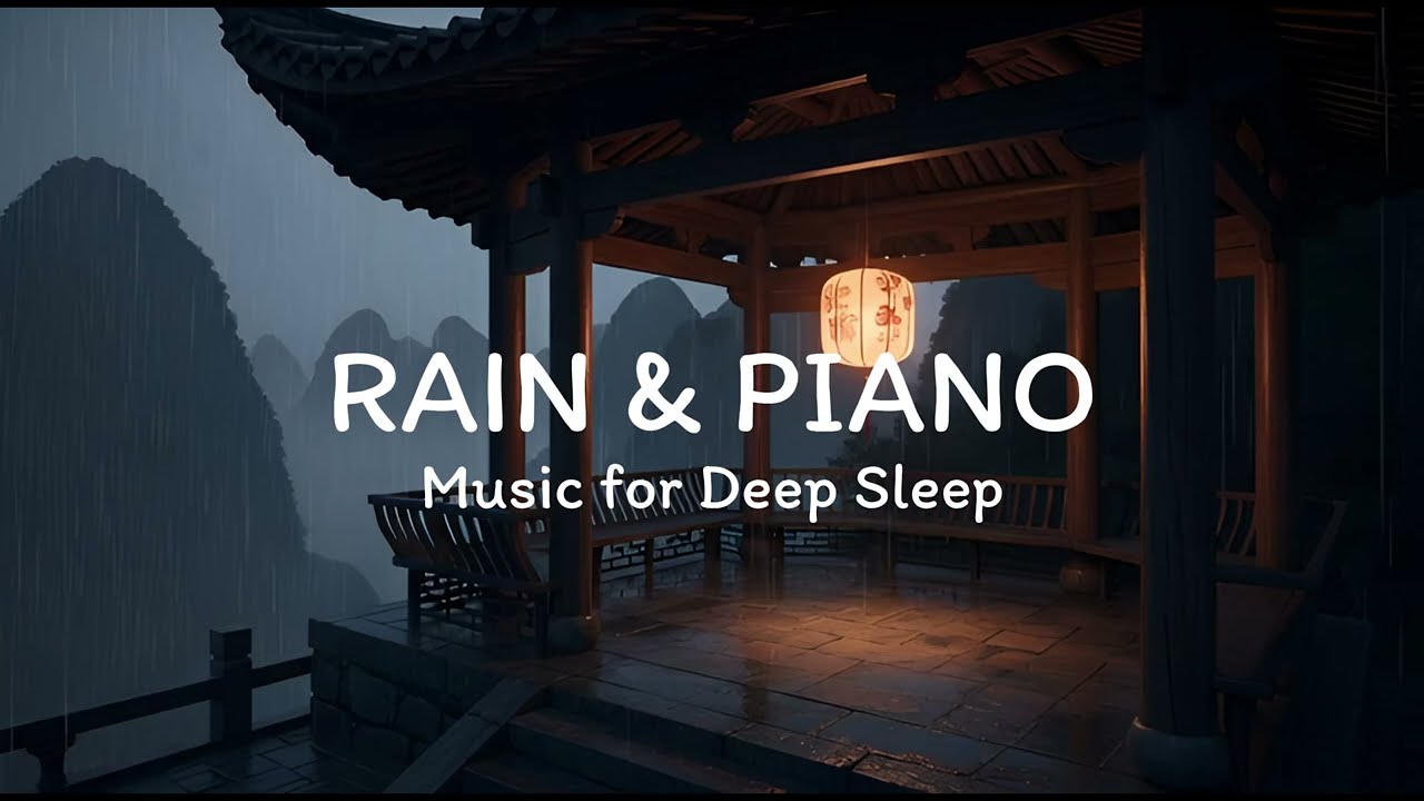 Heavy Rain & Chinese Piano Music | Deep Sleep & Meditation Ambience