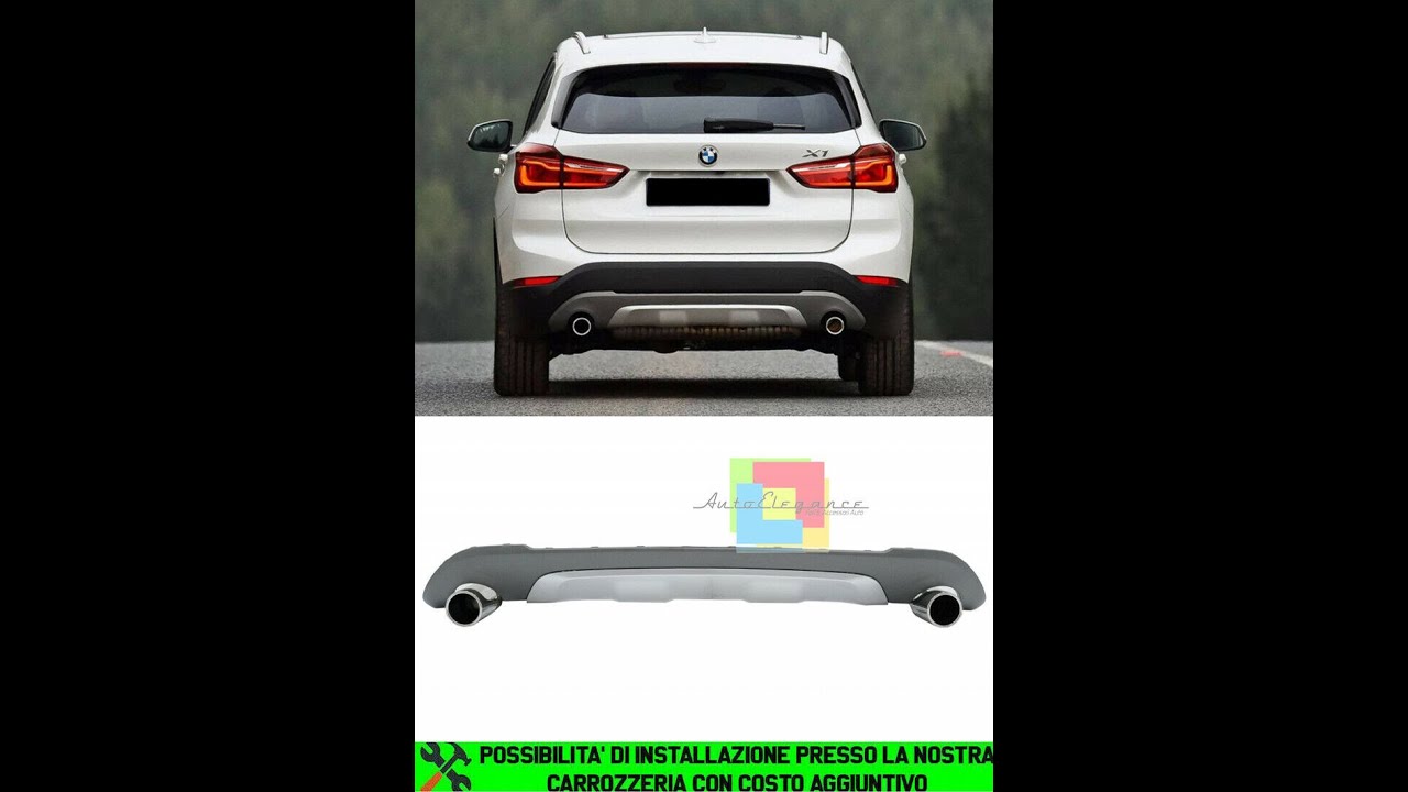 BMW X1 F48 2015+ DIFFUSORE POSTERIORE SOTTO PARAURTI M SPORT E TERMINALI INOX INSTALLAZIONE