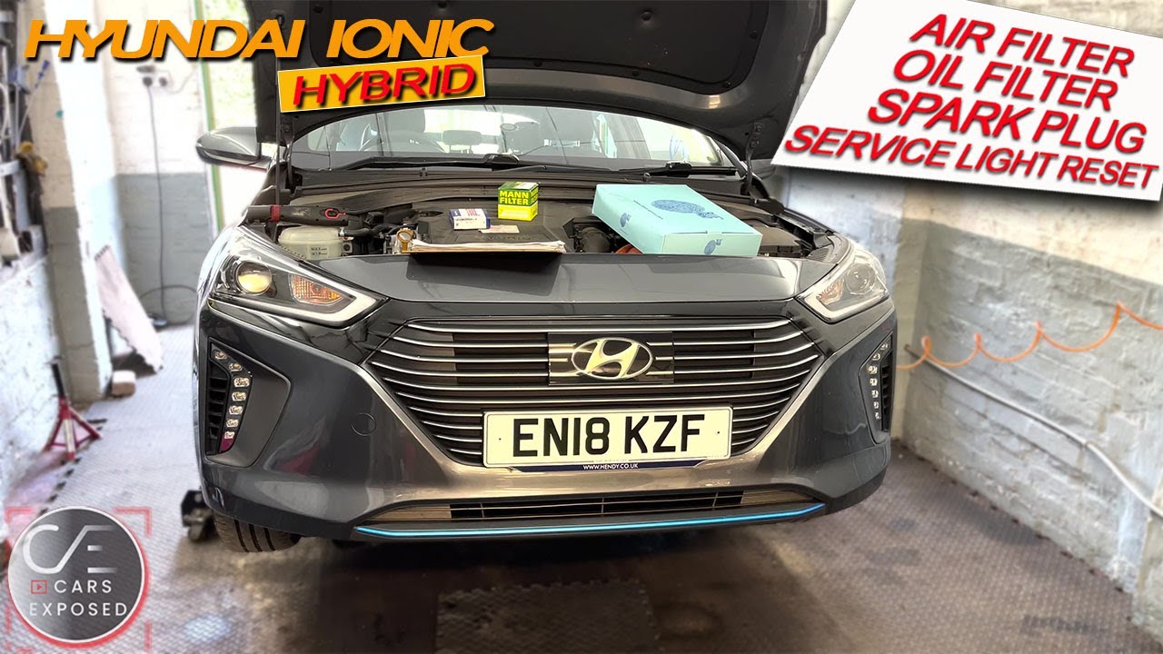 Hyundai Ioniq Hybrid Замена масла Воздушный фильтр Масляный фильтр Свеча зажигания Сервисный инди...