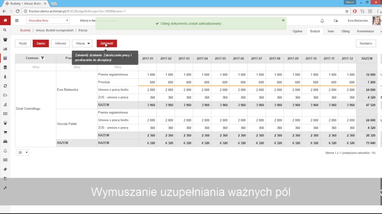Budżetowanie -  praca na arkuszach