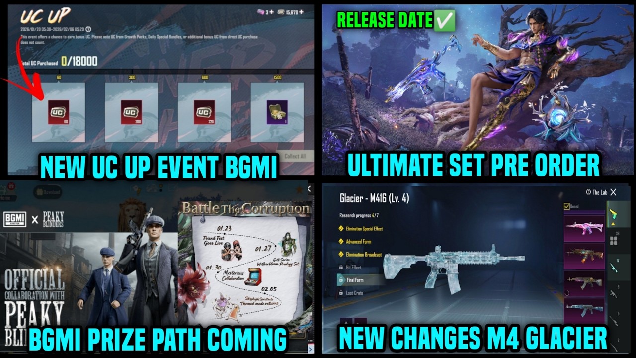 NEW UC UP EVENT/ BGMI NEXT ULTIMATE SET M416 DATE RETURN / M4 GLACIER SWITCH EFFECT/ NEXT PRIZE PATH