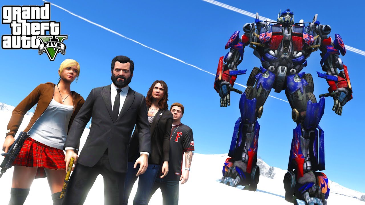 GTA 5 Mods - MICHAEL'S FAMILY VS OPTIMUS PRIME - GTA 5 TRANSFORMERS MOD !!!