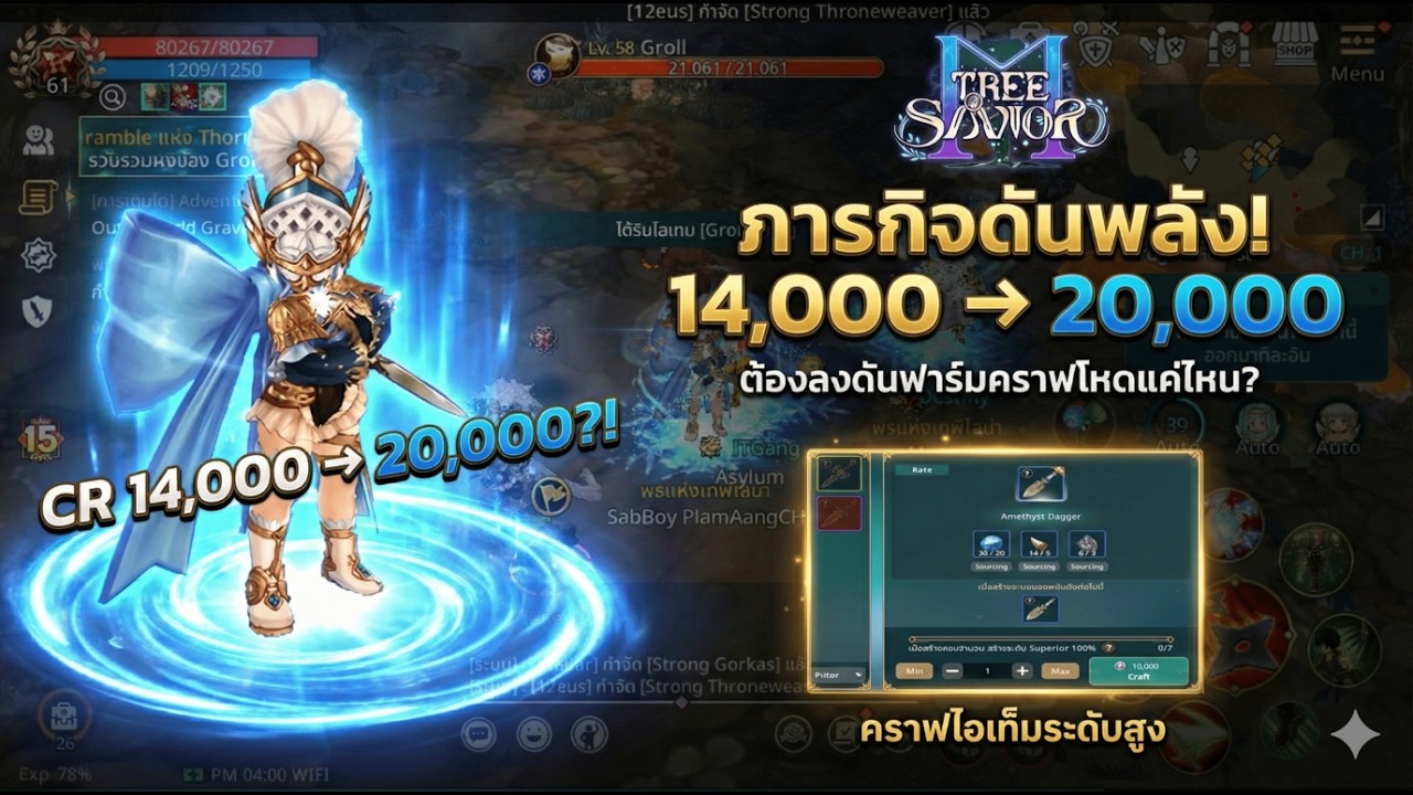 Tree of Savior M :ดันค่าพลังจาก 14K สู่ 20K ลงดันฟาร์มคราฟของ