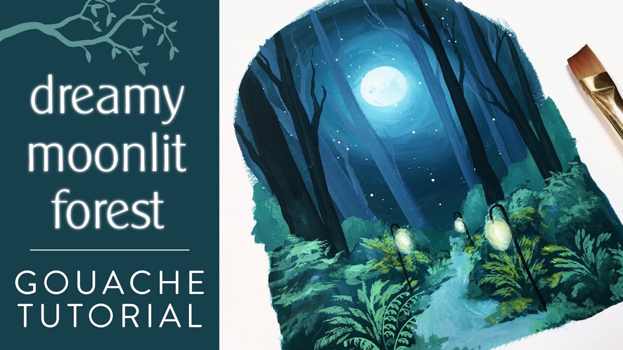 Dreamy Moonlit Forest - Gouache Landscape Tutorial