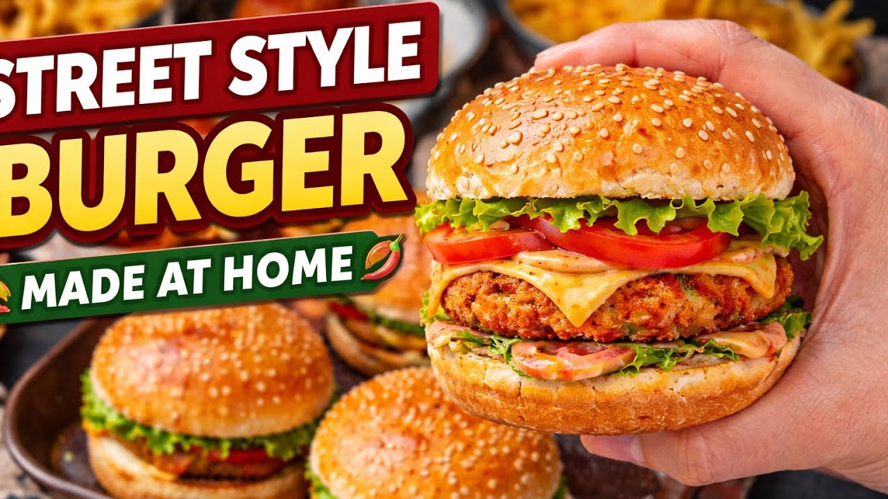 Street Food Style Homemade Burger Recipe | Easy Veg Burger at Home | Indian Style Burger