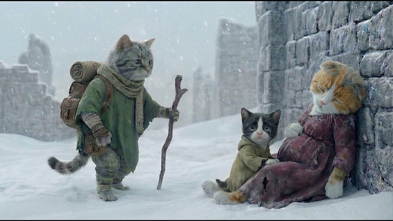 Brave cat rescued a pregnant mama and her kitten in a snowstorm...Then a miracle happened !