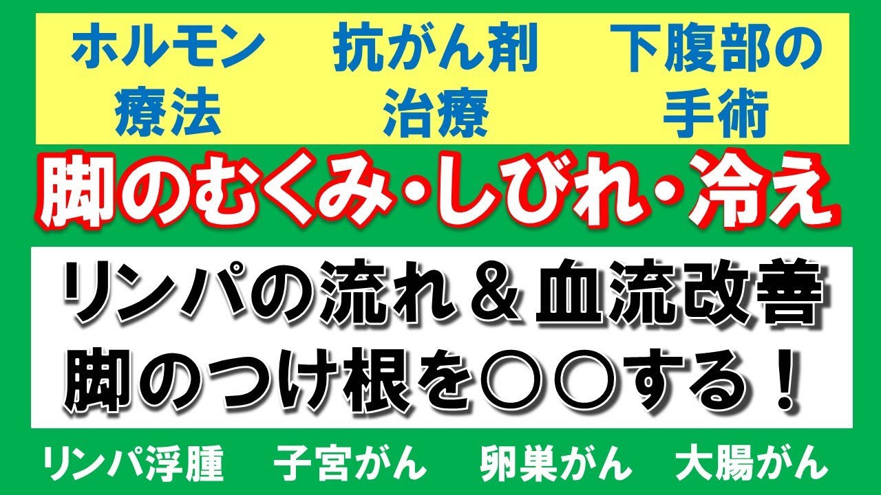 『リンパ＆血流を良くする股関節まわし』がん治療のホルモン療法・抗がん剤で、脚のむくみや冷え、血流を改善体操　子宮がん・卵巣がん・大腸がん・リンパ浮腫