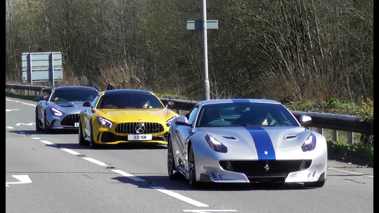 Supercars in Alderley Edge April 2023, Carrera GT, F12 TDF, AMG GT Black series P1 edition...