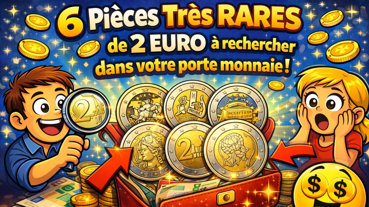6 Pièces Très RARES de 2 EURO à rechercher dans votre porte monnaie !