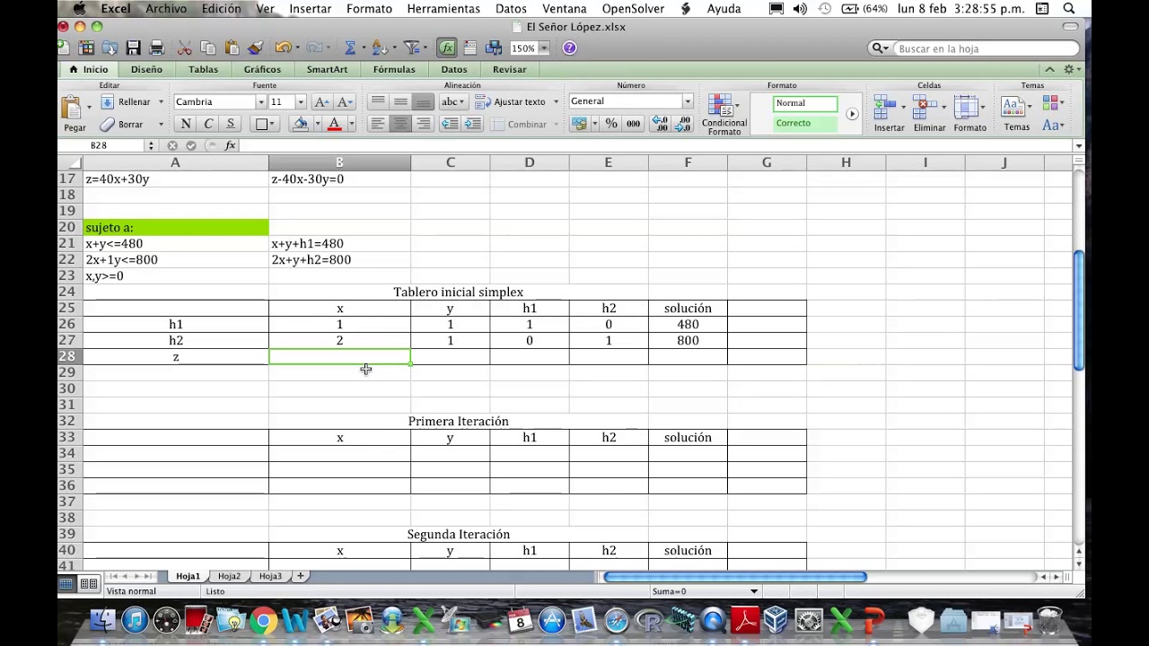 Ejemplo de método simplex paso a paso con excel