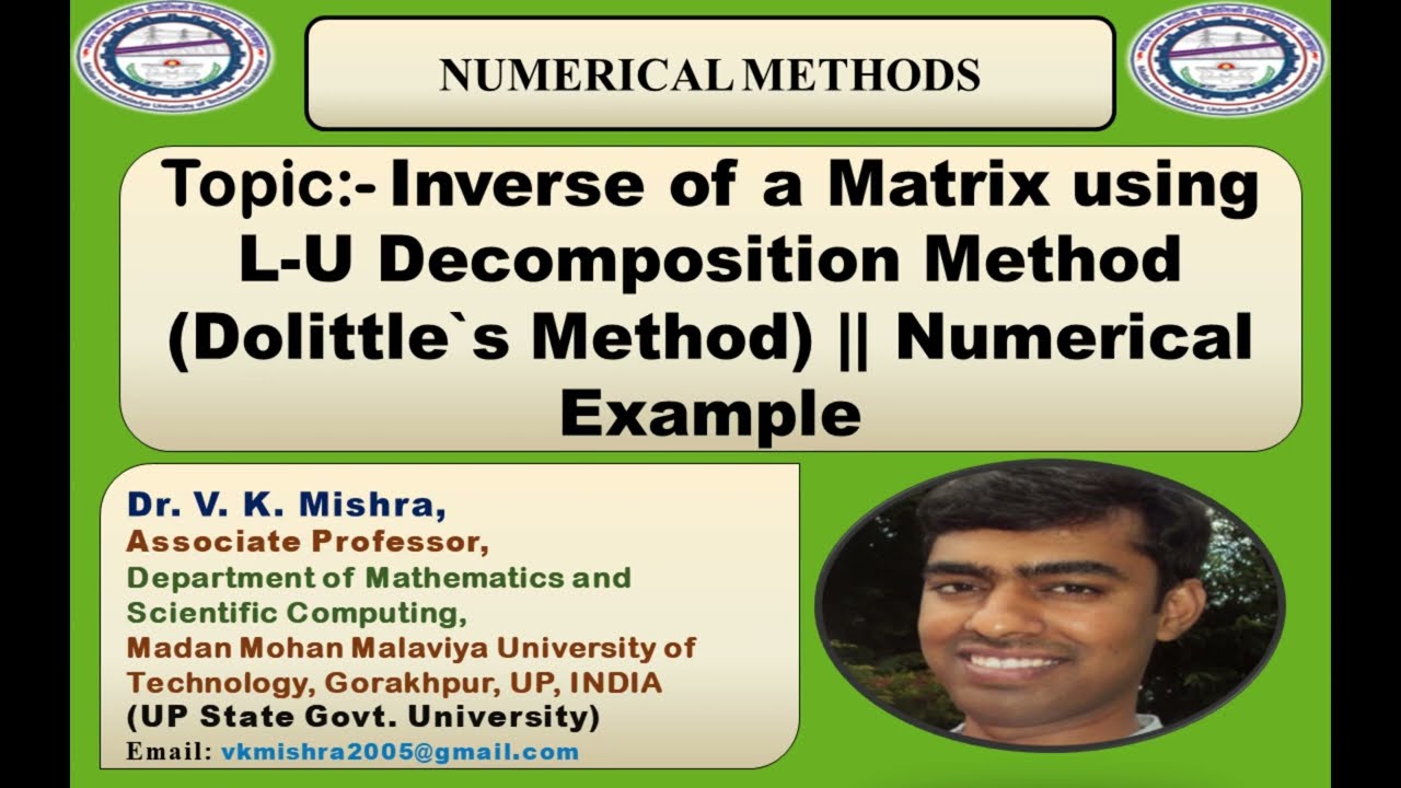 Inverse of a Matrix using L-U Decomposition Method ( Dolittle`s Method) || Numerical Example