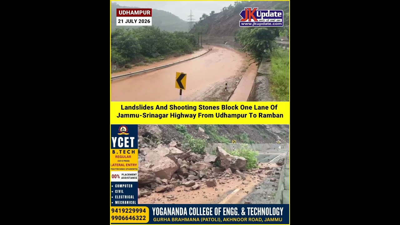 Landslides And Shooting Stones Block One Lane Of Jammu-Srinagar Highway From Udhampur To Ramban
