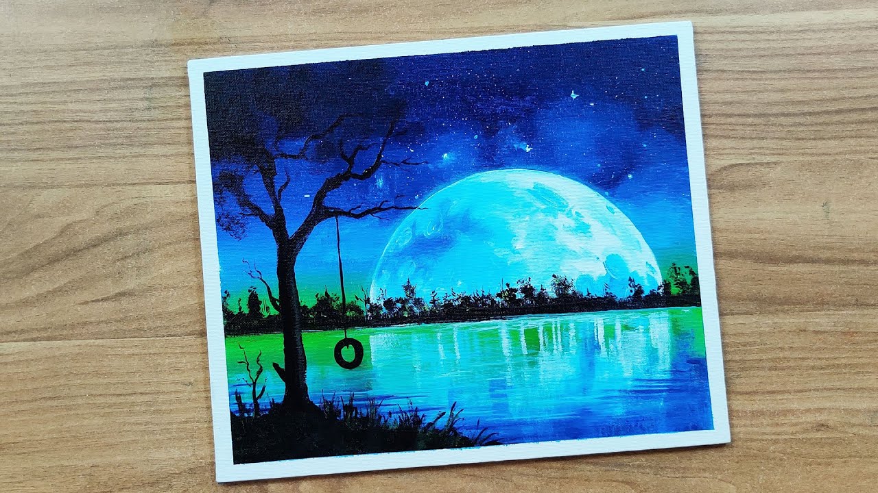 New Moon Painting | Amazing Night Sky | Step By Step Painting For Beginners