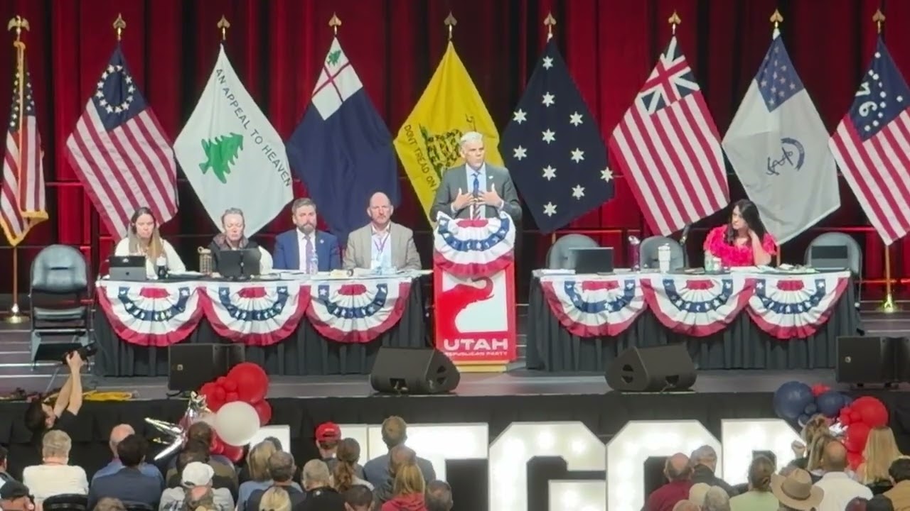 Phil Lyman speaks at the 2026 Utah GOP convention