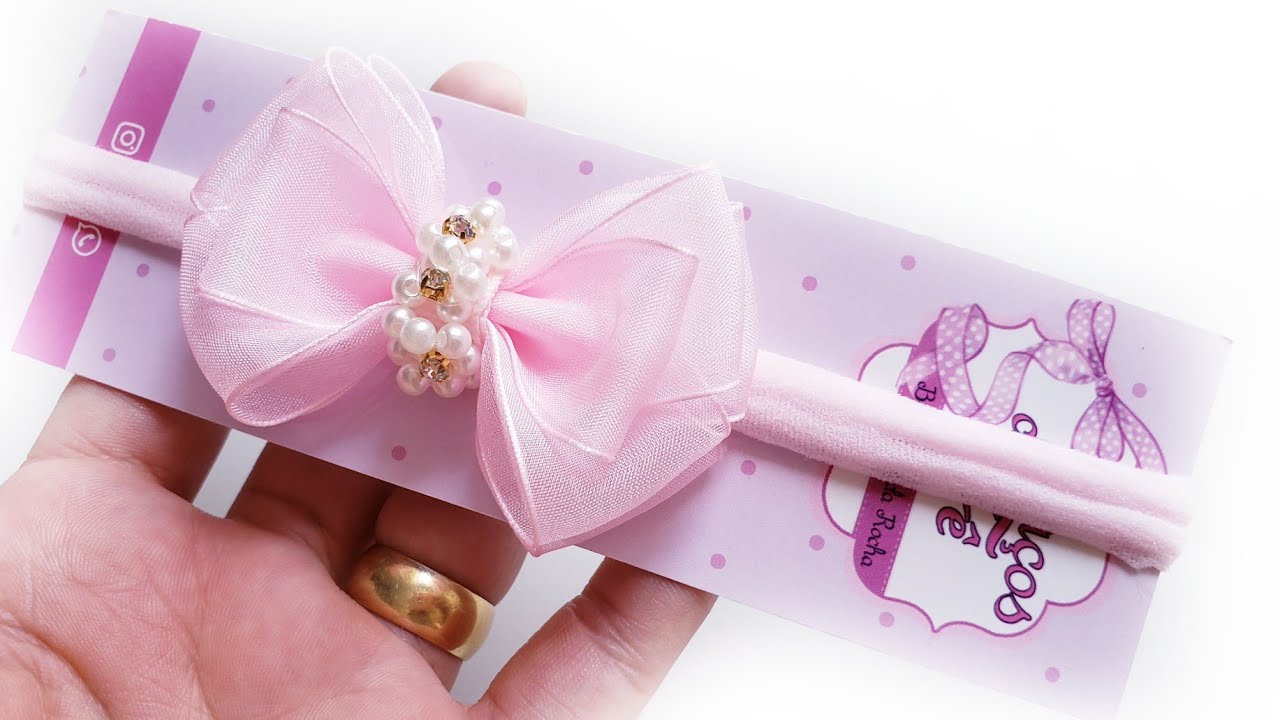 Laço cruzado com gravatinha - Laço com Organza - Laço recém Nascido - Faixinha - Chuva de Pérolas 😍🎀