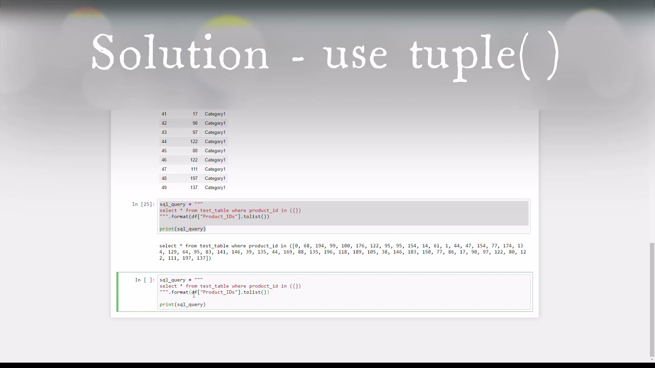Data Snacks - Pandas Dataframe Column To SQL Query