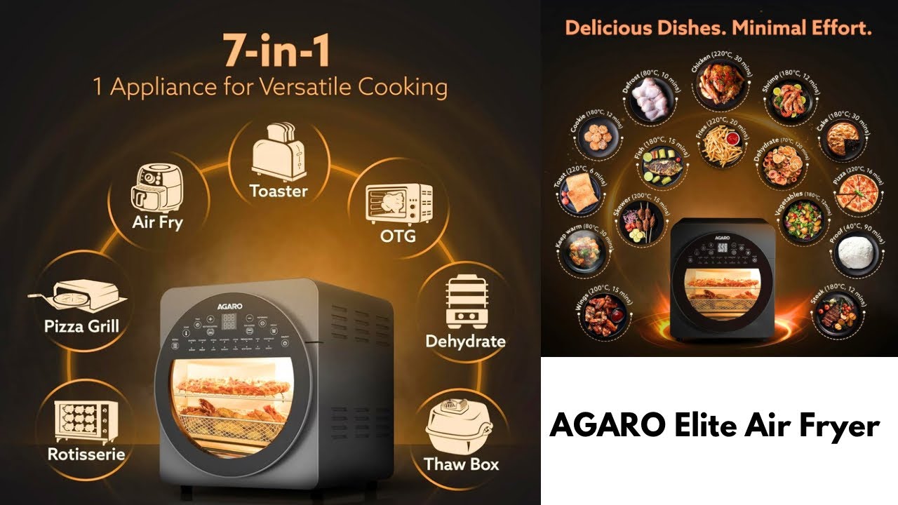 AGARO Elite Air Fryer For Home,14.5L,Rotisserie Convection Oven,1700 watts,Electric Oven,
