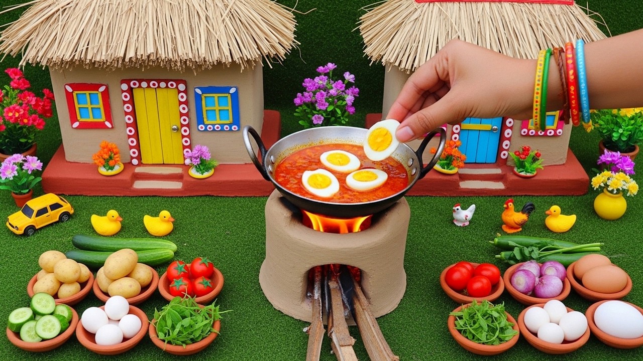 Miniature Egg Masala Maggi 🥚 Tiny Foodkey Egg Curry | Mini Food Real Tiny Kitchen