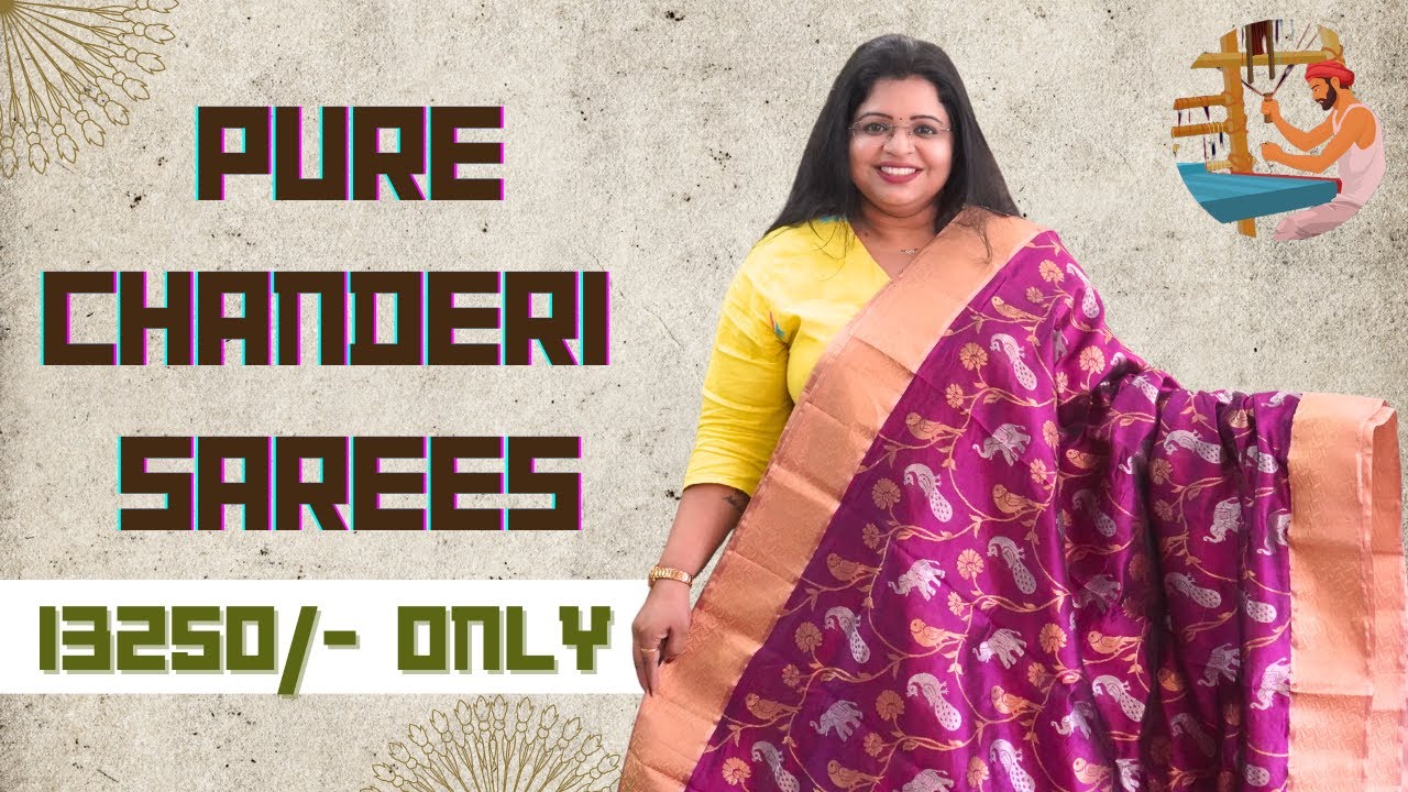 Flat ₹13250. వెడ్డింగ్ & ఫెస్టివ్ స్పెషల్ చందేరీ సారీస్. Pure Chanderi Silk  Sarees All Over Weaving