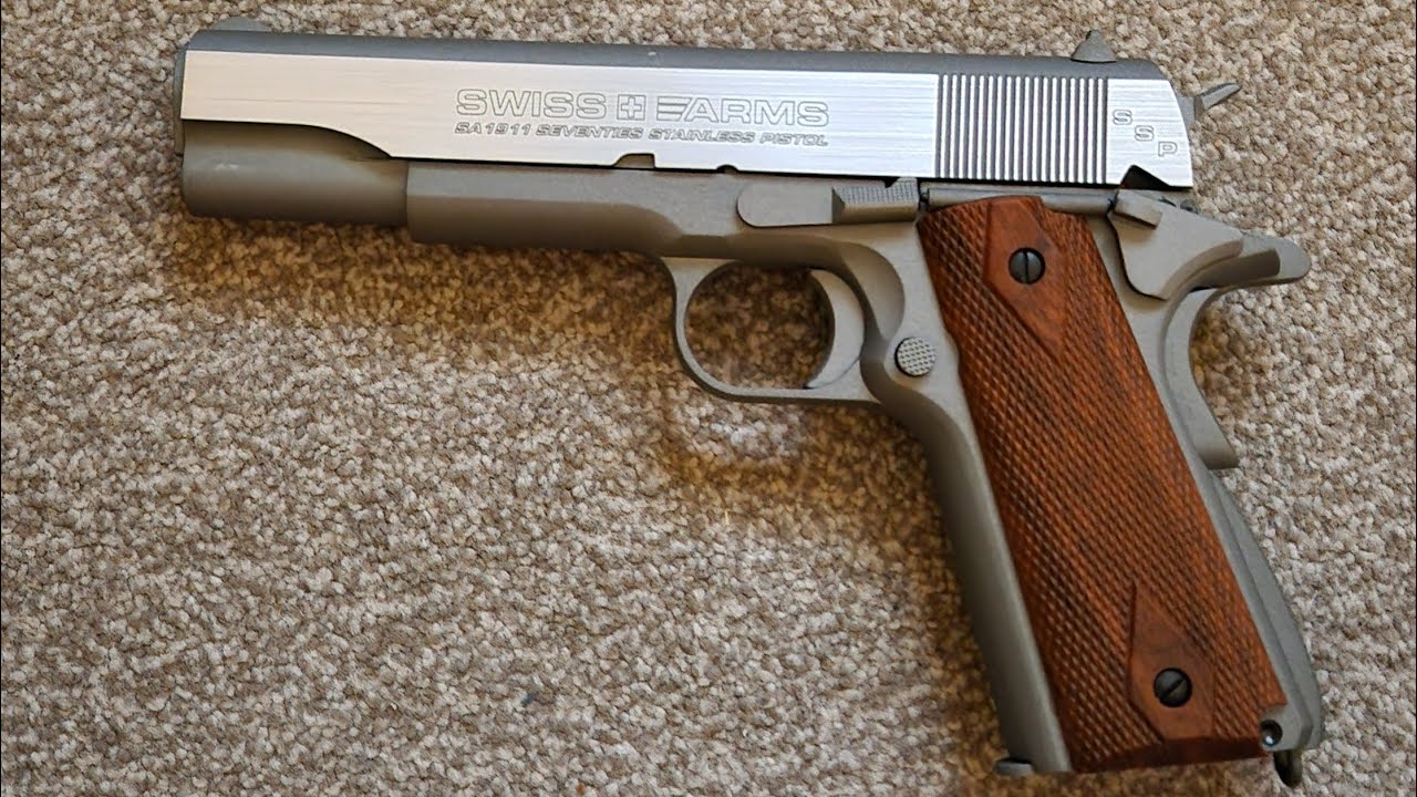 Swiss Arms | 1911 | Нержавеющая сталь семидесятых | 4,5 мм | CO2 | Пневматический пистолет BB.