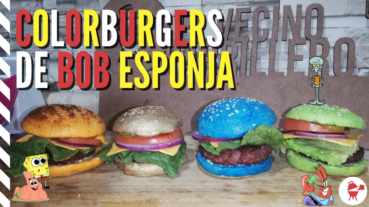 Bob Esponja Colorburgers Vecino Parrillero Cómo Hacer Cangreburgers de Colores y Hamburguesa de Oro