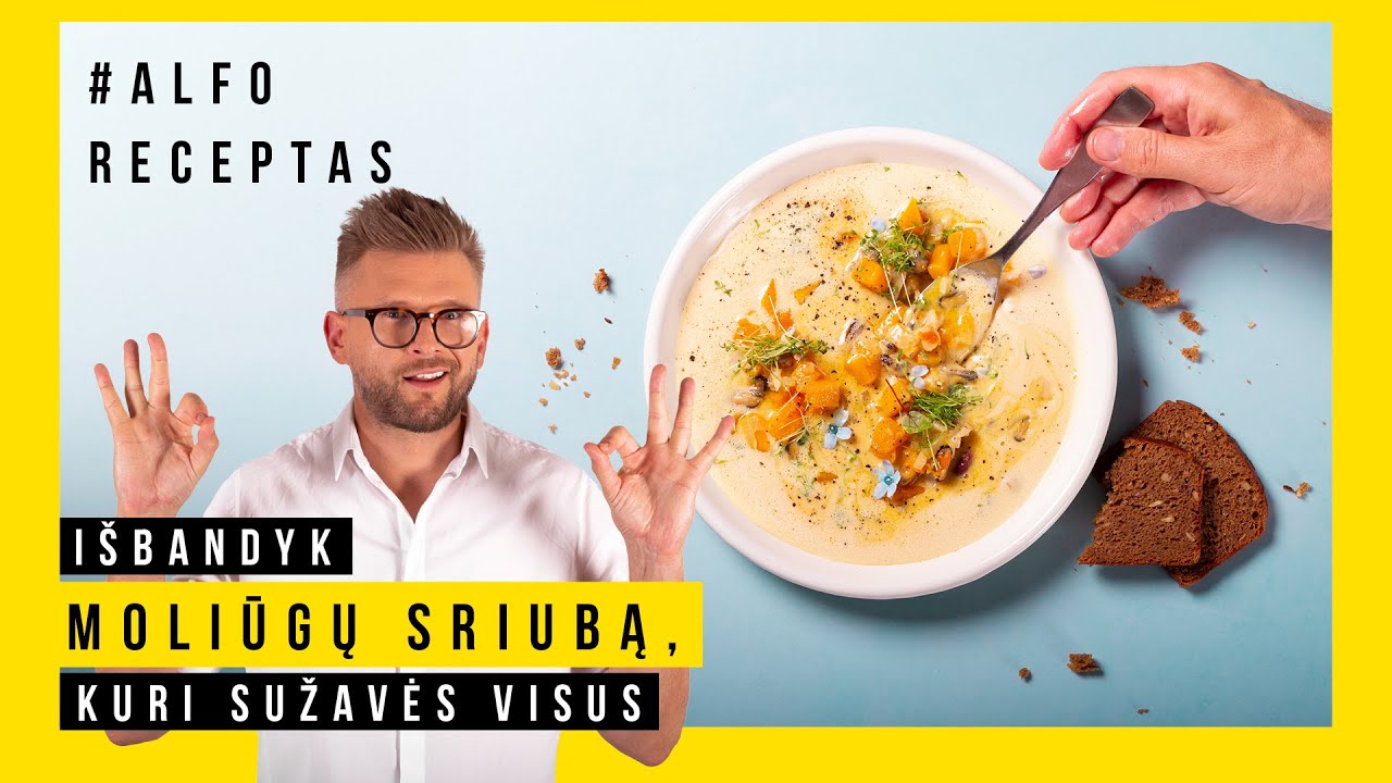Alfo receptas. Moliūgų sriuba su jūrų gėrybėmis