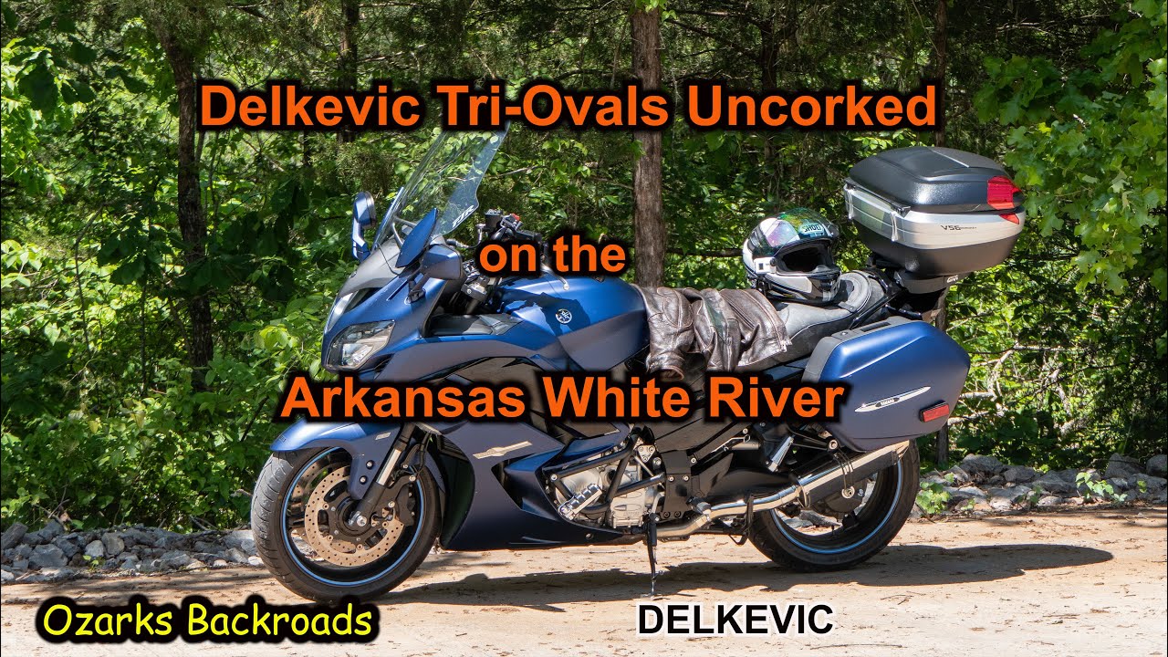 Delkevic Tri-Oval Mufflers Uncorked on the Yamaha FJR1300 along the Arkansas White River.