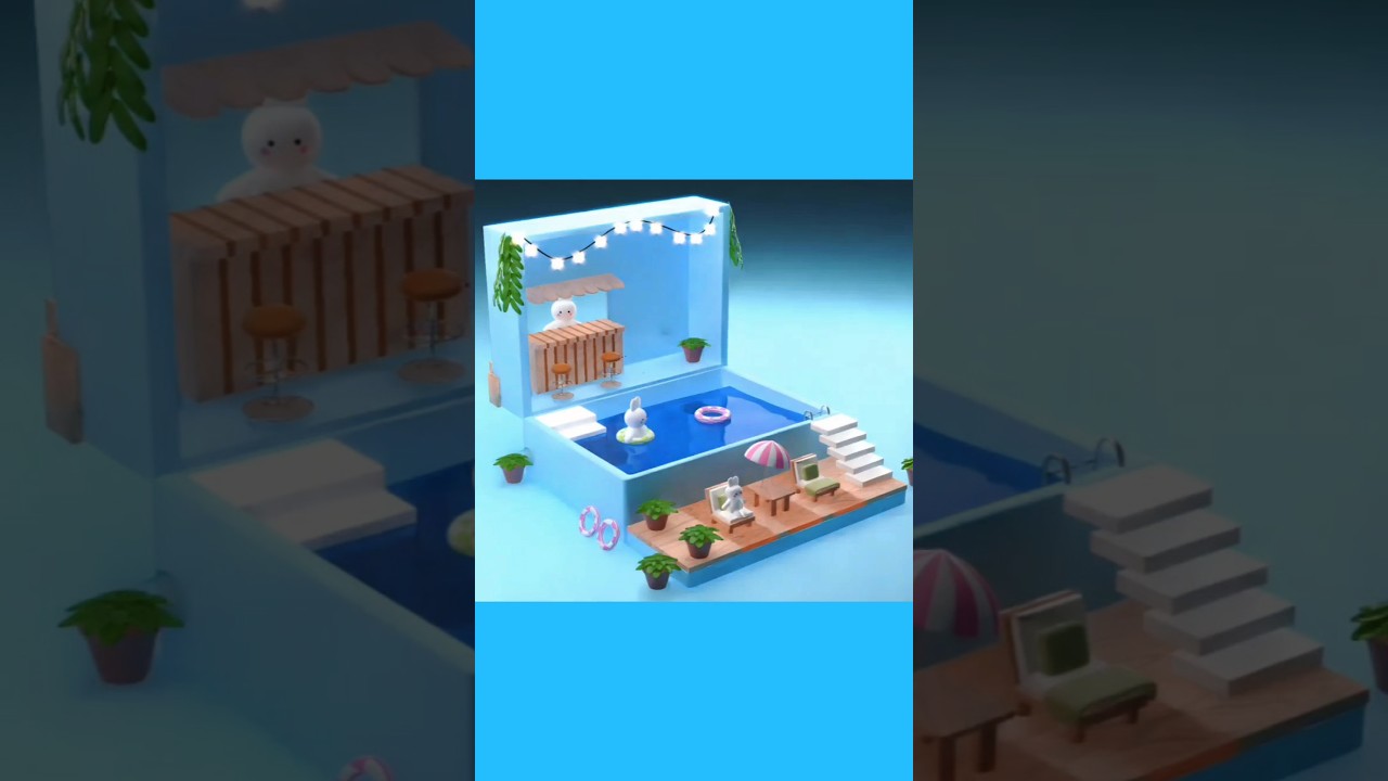 🐰 Cute Bunny Pool Box –Relaxing 3D Animation Loop | Blender Kawaii Art 