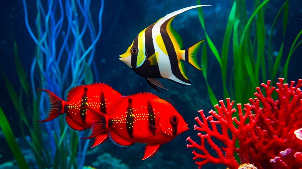 24 Hours Ocean Fish 4K 🐟 Soothing Coral Reef & Calm Music