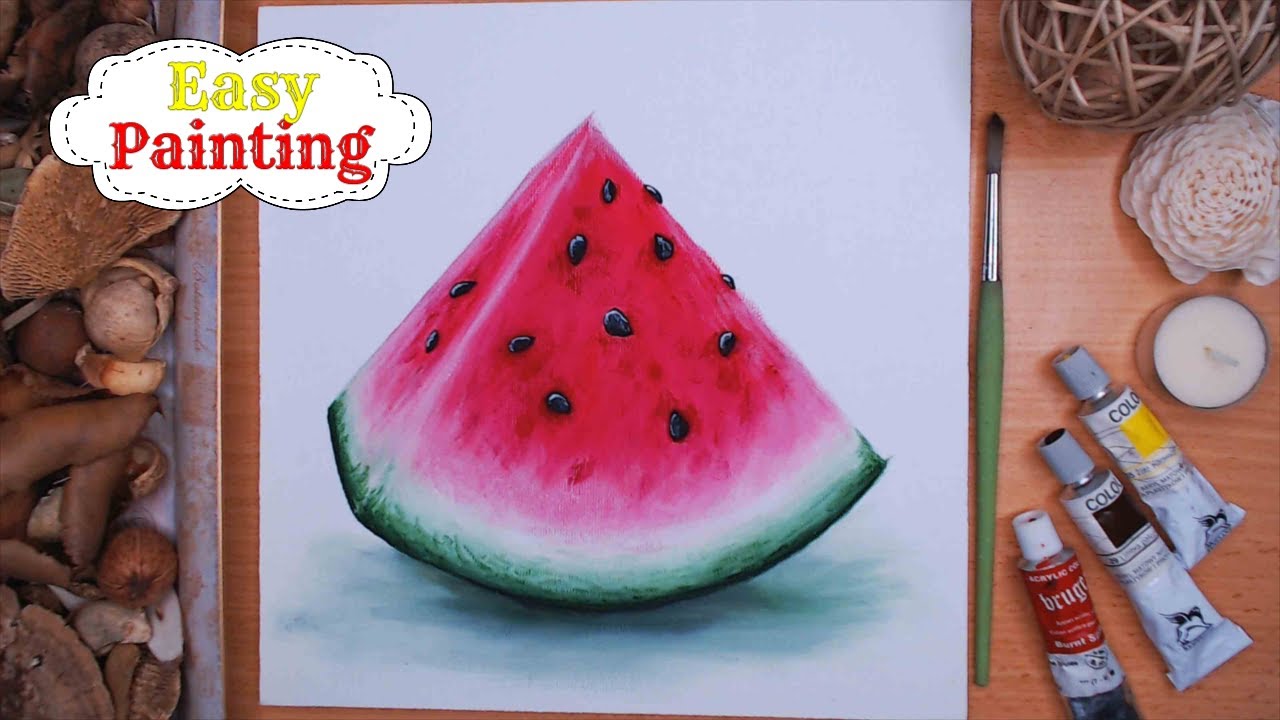 Daily challenge #161 EASY Realistic WATERMELON Painting | How to Paint Summer Fruits