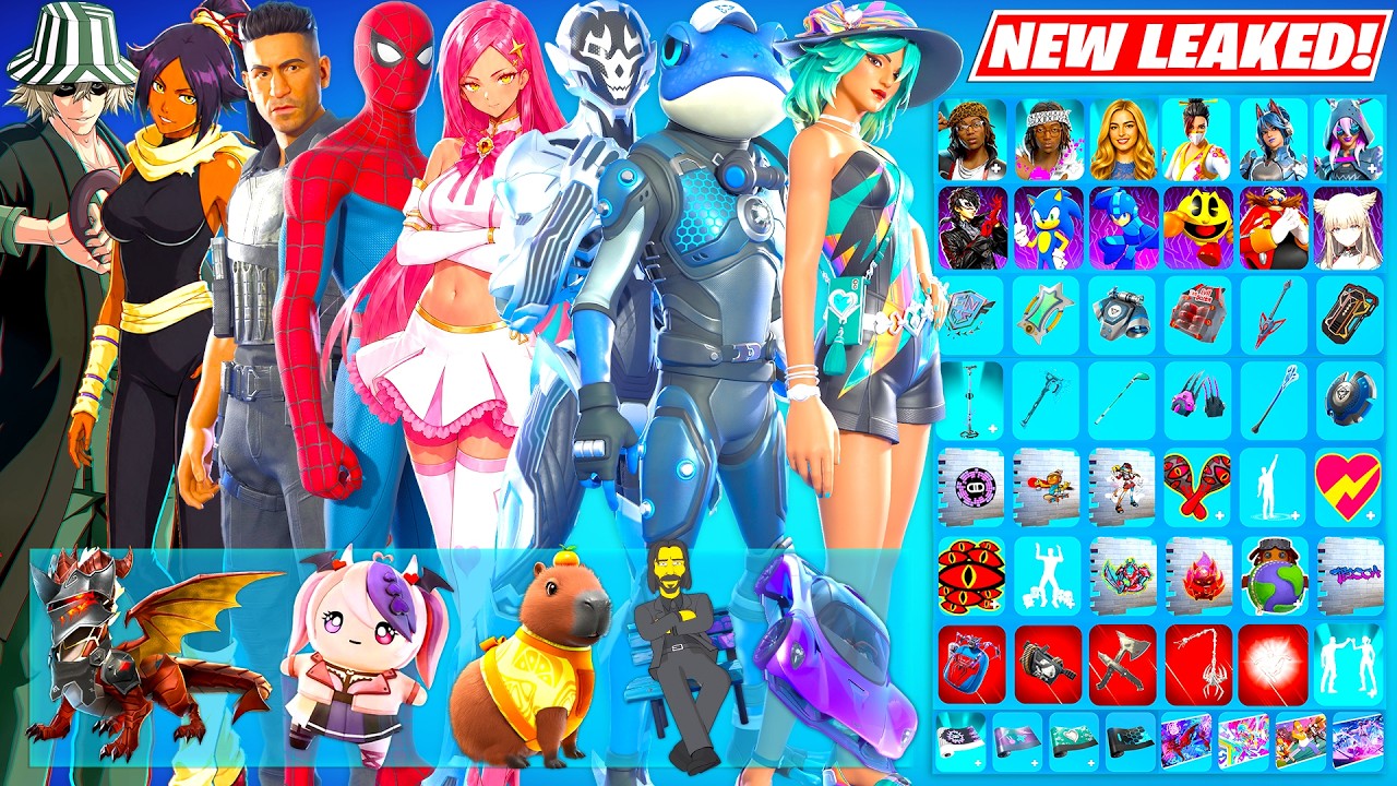 ALL NEW Fortnite UPDATE Leaked Skins & Cosmetics Showcase (Spider-Man, Punisher, Bleach, Collabs)