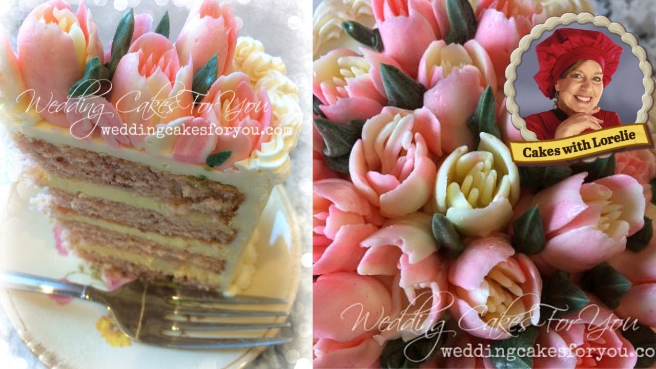 Freeze Dried Strawberry Cake 🍓 With Buttercream Tulips 🍰Cakes with Lorelie