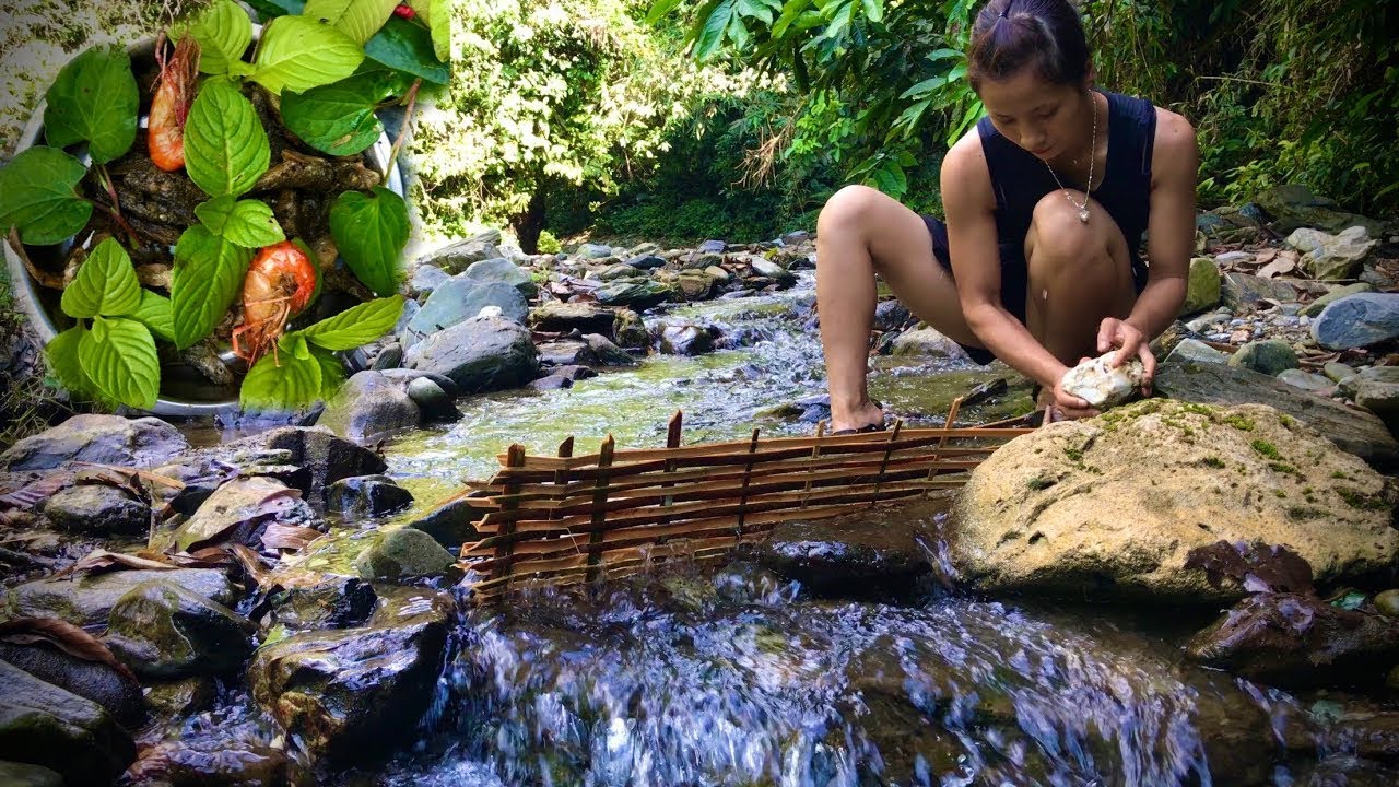 asian girl survival camping alone in asian jungle