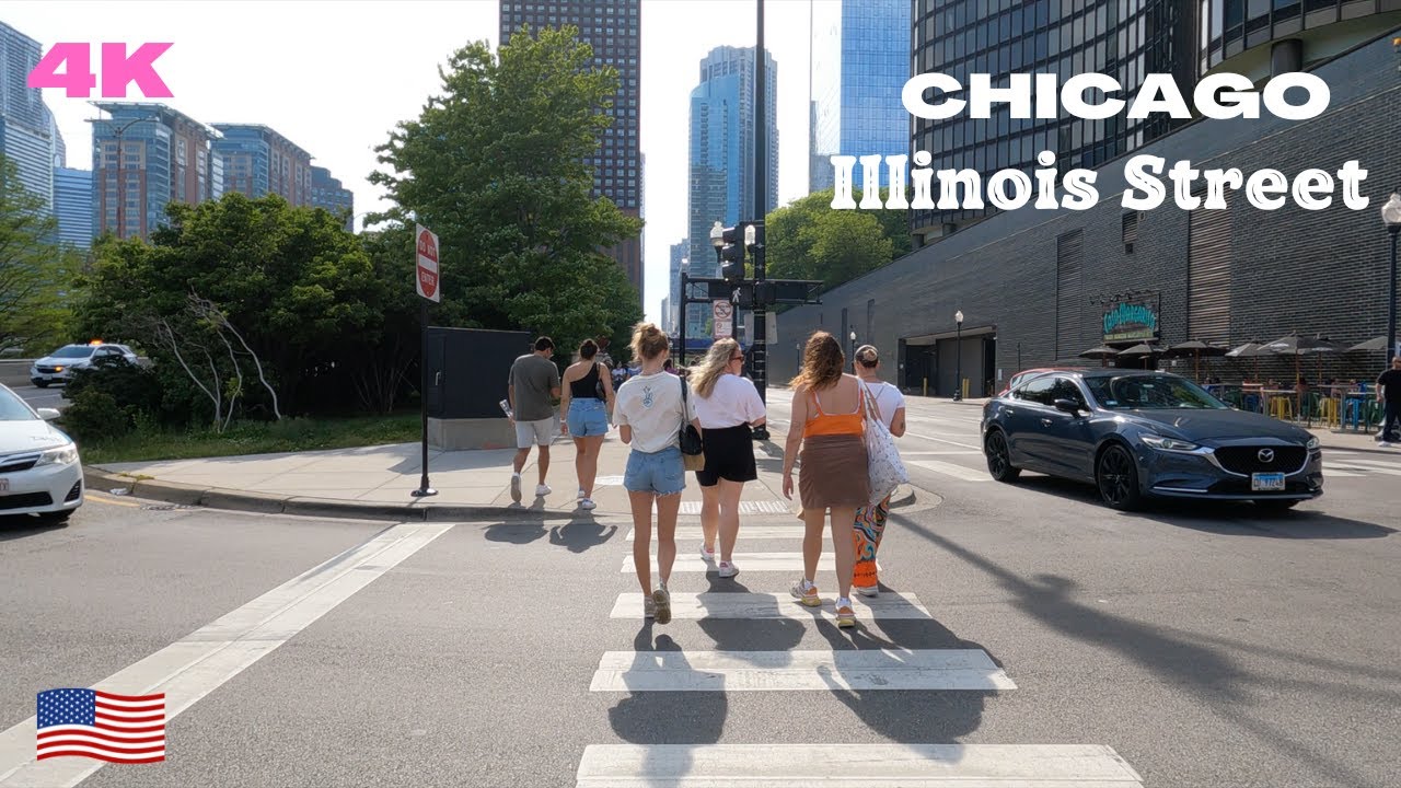 [4K] CHICAGO🇺🇸 - Illinois Street, WALKING TOUR SPRING 2023