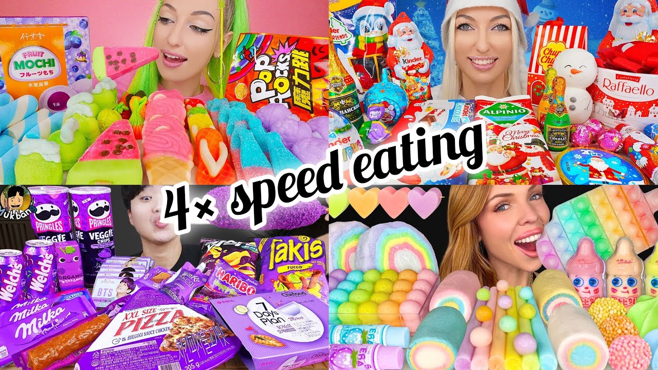 4×speed eating | Extreme Rainbow Candy & Crunchy Sweets ASMR 🍭🌈