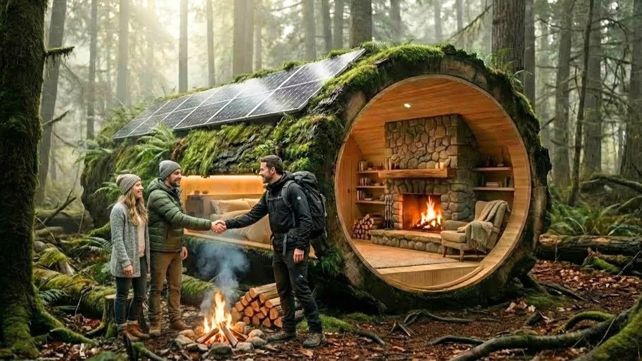 Building a House in The Forest ASMR | Couple Builds a Hobbit‑Style Tree Log Cabin in The Forest