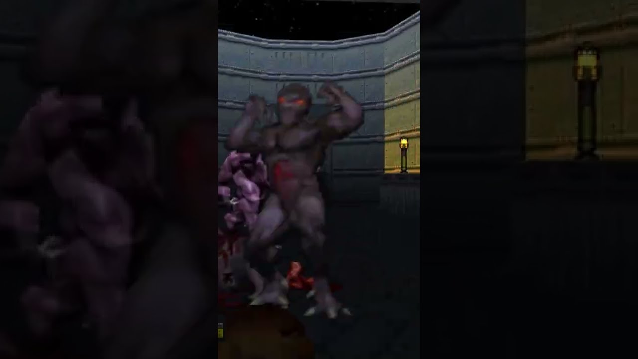 Shooting a secret switch in Scwiba's The Unmaking Doom 64