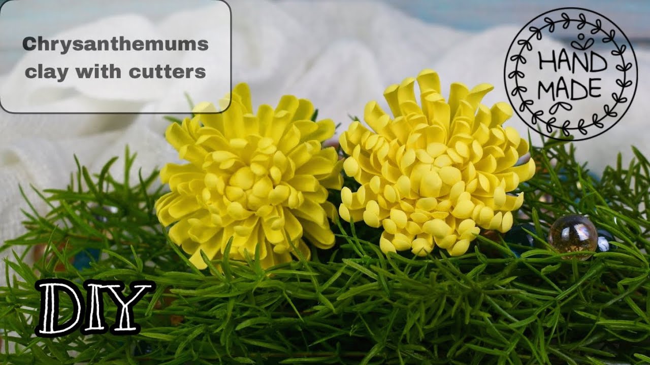 DIY! How to make Chrysanthemums by clay with cutters [polymerclay, sugarcraft, coldpocelain]