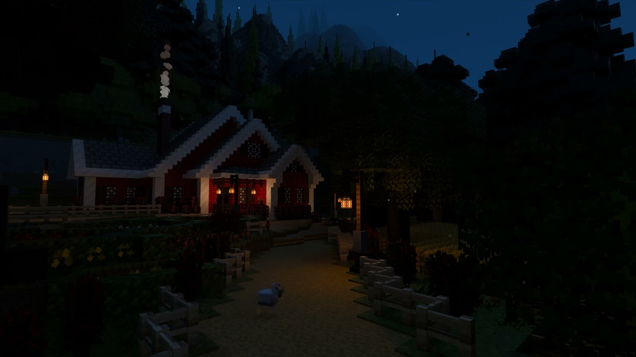 Minecraft Calming Evening Farm House Ambience w/nature sounds and music to help Sleep/Study/Relax