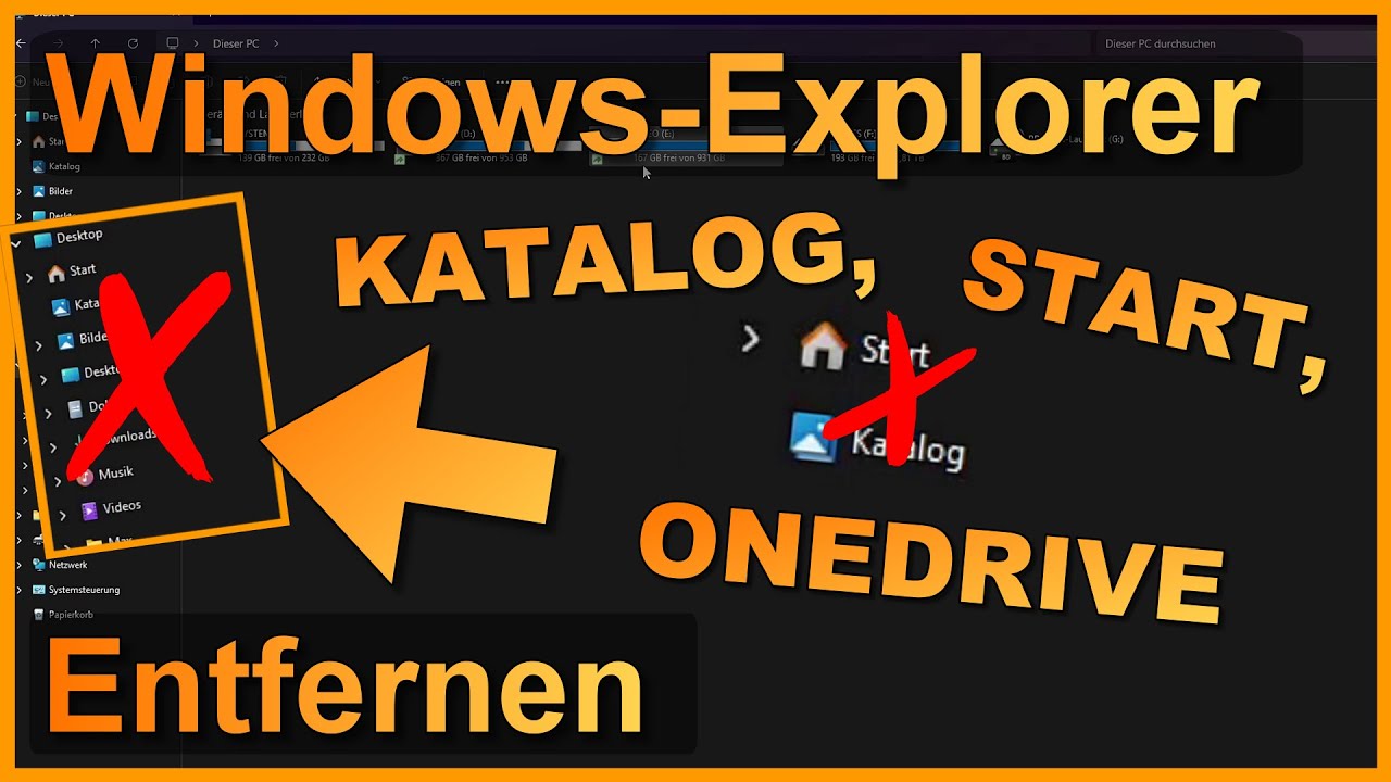 Windows 11: Navigationsleiste im Explorer aufräumen (Katalog, Start, OneDrive, Bibliotheken etc)