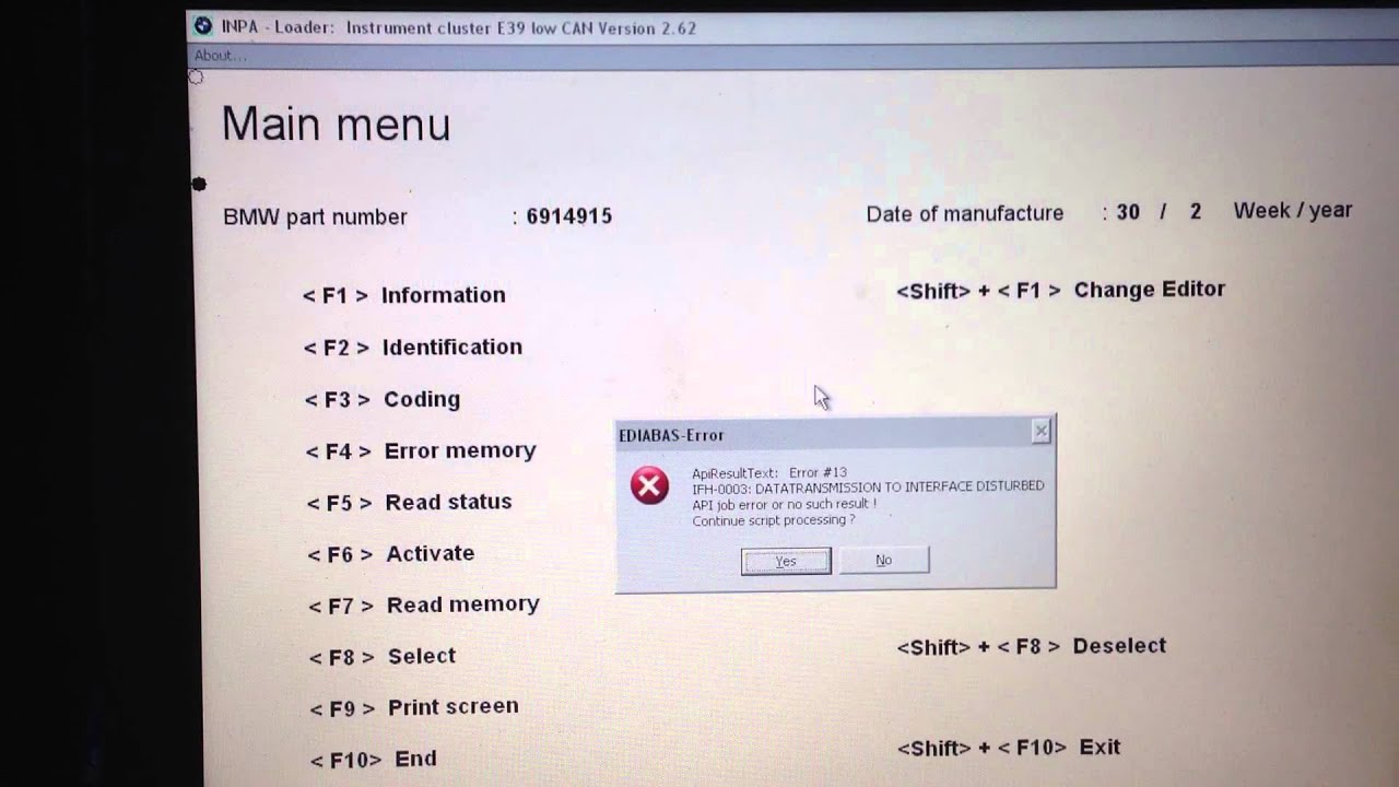 BMW E39 530d - Resetting the service lights using INPA