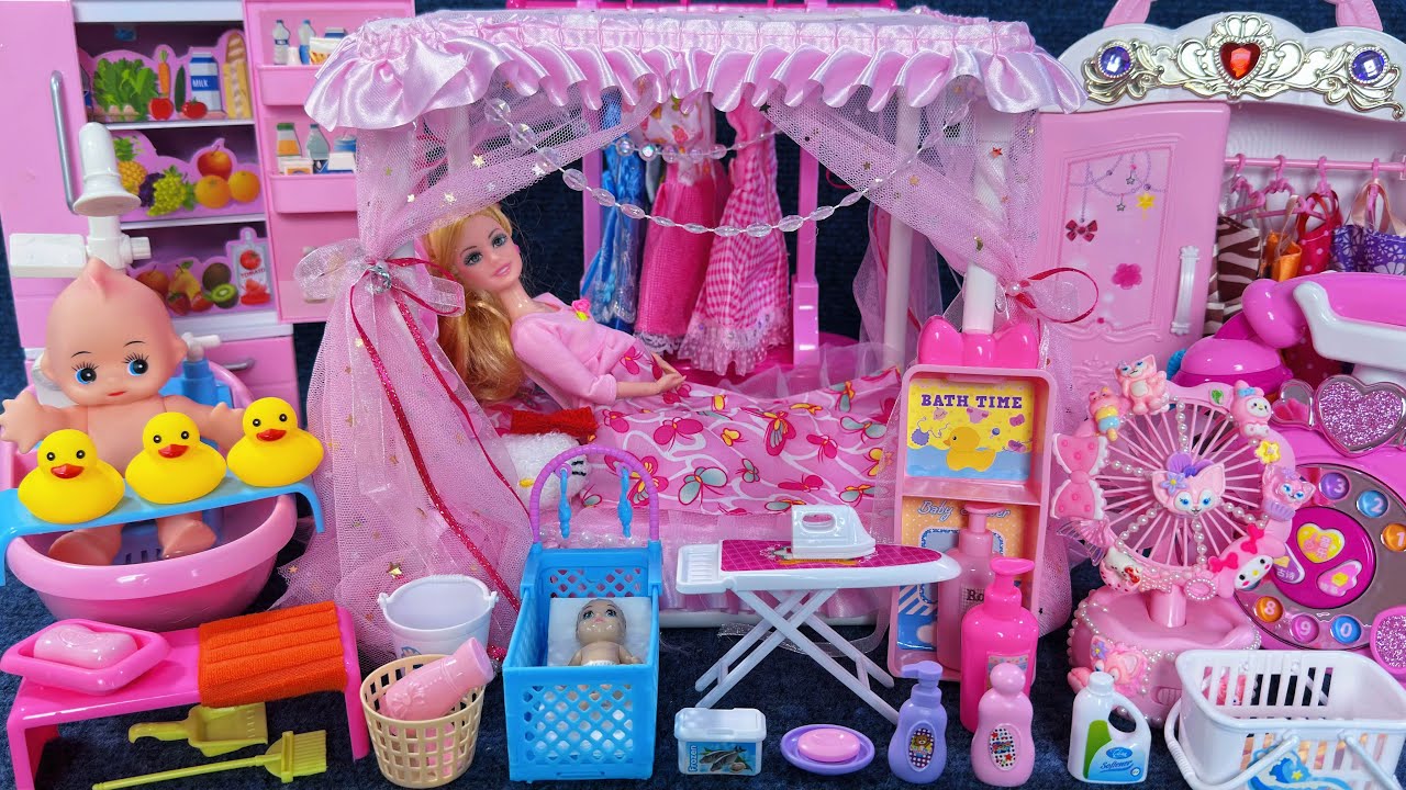 9 Minutes Satisfying with Unboxing Barbie Princess Bed ＆ Bedroom Collection Toys Review | ASMR