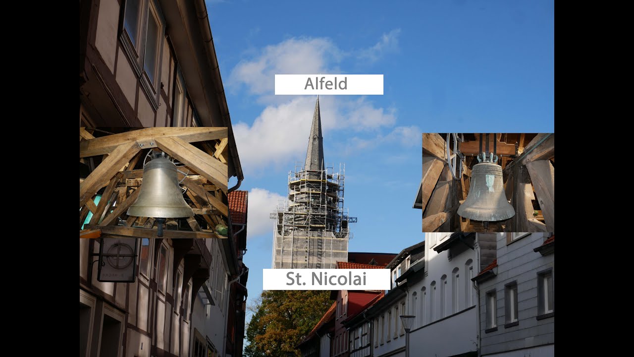 Alfeld [D.-ALF] - evang. Kirche St. Nicolai, Geläutepräsentation (Turmaufnahme)