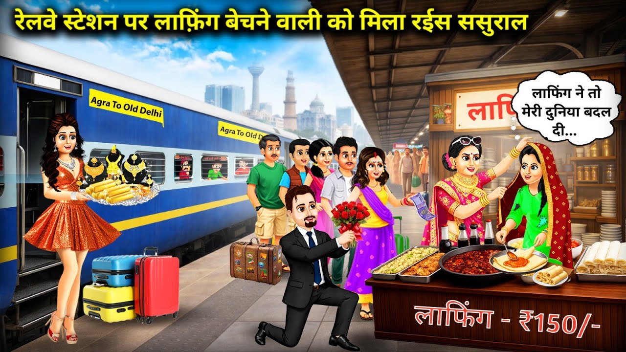 रेलवे स्टेशन पर लाफ़िंग बेचने वाली को मिला रईस ससुराल || Cartoon Videos || Railway station laughing 
