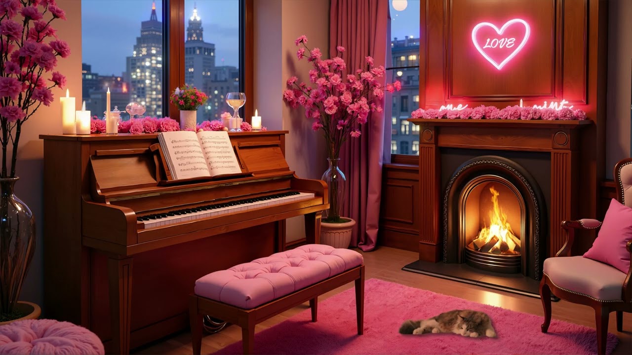 Cozy Pink Room Ambience 💟 Romantic Piano & Crackling Fireplace for a Dreamy Valentine’s Day 2026