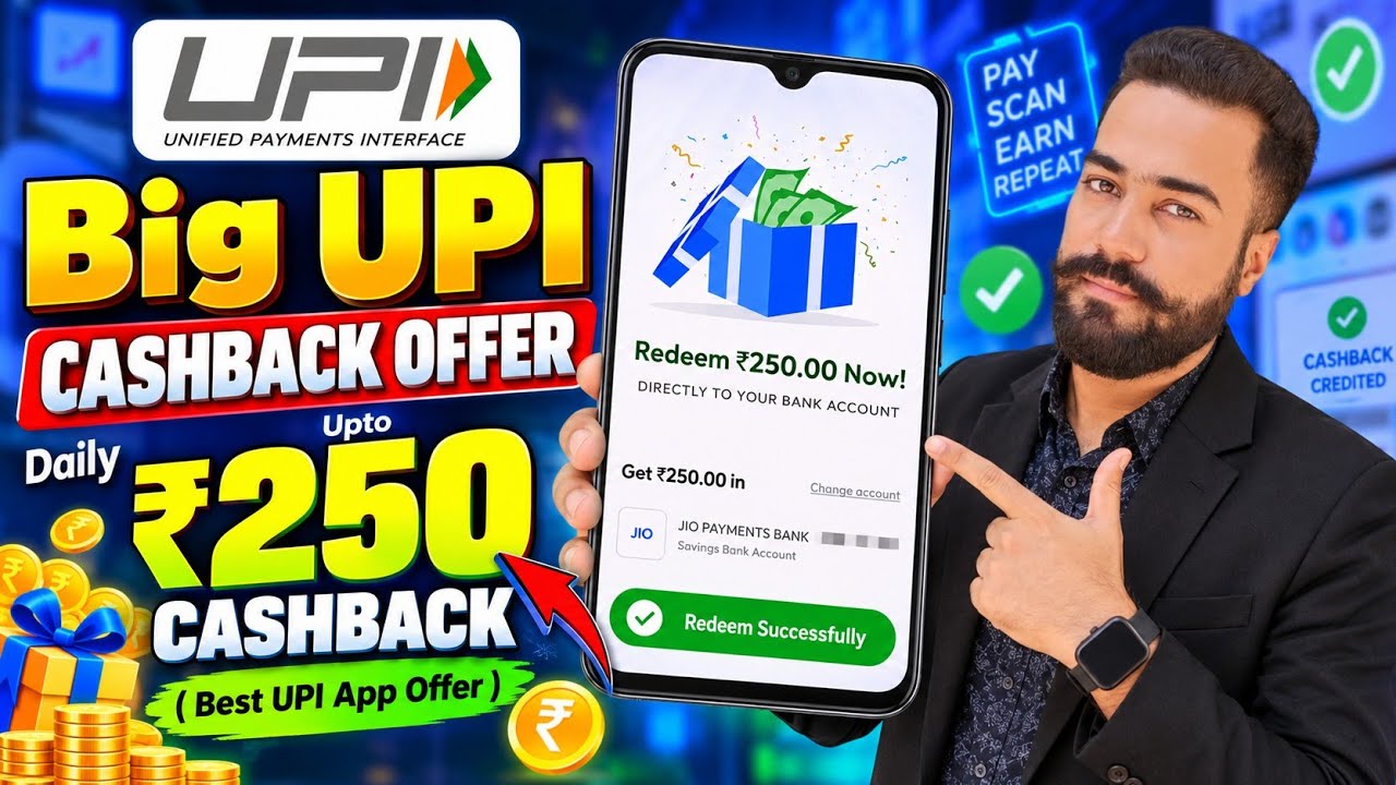 Daily UPI ₹250 Big Cashback🔥Offer! New UPI Cashback Offer Today! Zagg Money UPI Cashback Offer 2026!