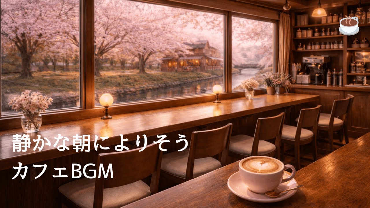 【BGM】☕🌸川辺のカフェで過ごす、静かなひととき#calmingloficafe #coffee #癒し音楽#カフェ#桜 #spring